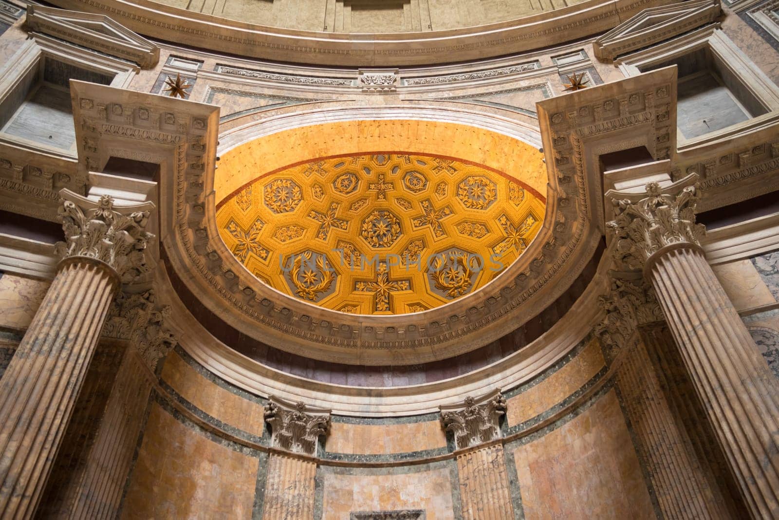 ROME, ITALY - OCTOBER 18, 2016: Interior of the famous Pantheon church. The present building was completed by the emperor Hadrian and probably dedicated about 126 AD.