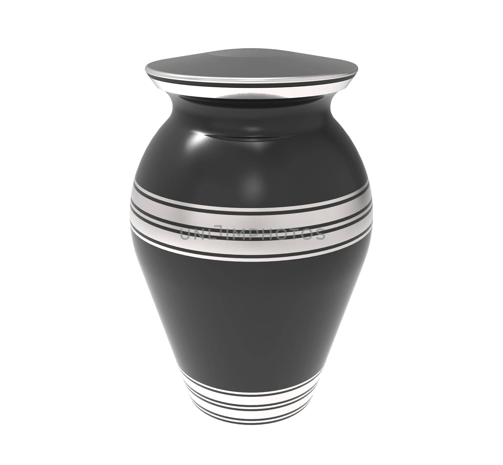 Cremation black urn, 3d rendering, isolated on white