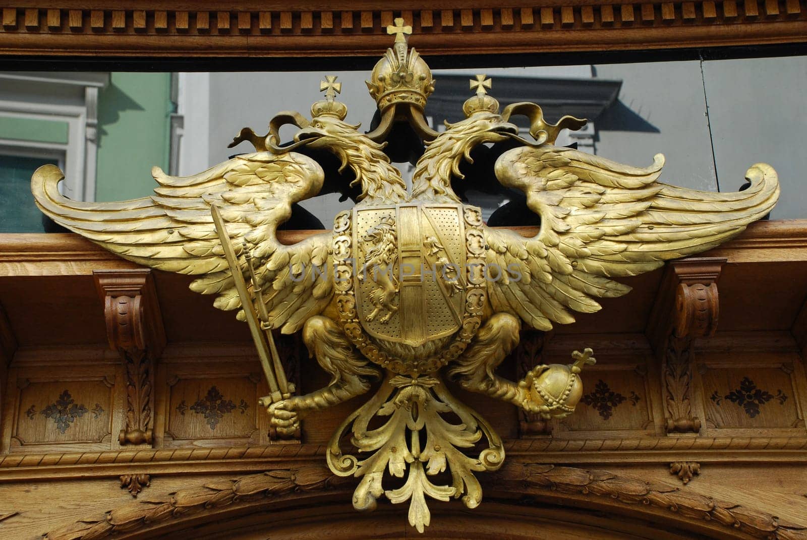 Coat of arms K.u.K. Graz Emperor Imperial Austria Hungary Double Eagle Sporgasse City Tour Sight Baker Bakery Hofbäckerei Hofhandwerk Franz Josef Zweikopfadler Facade Edegger-Tax Hofbäckerei