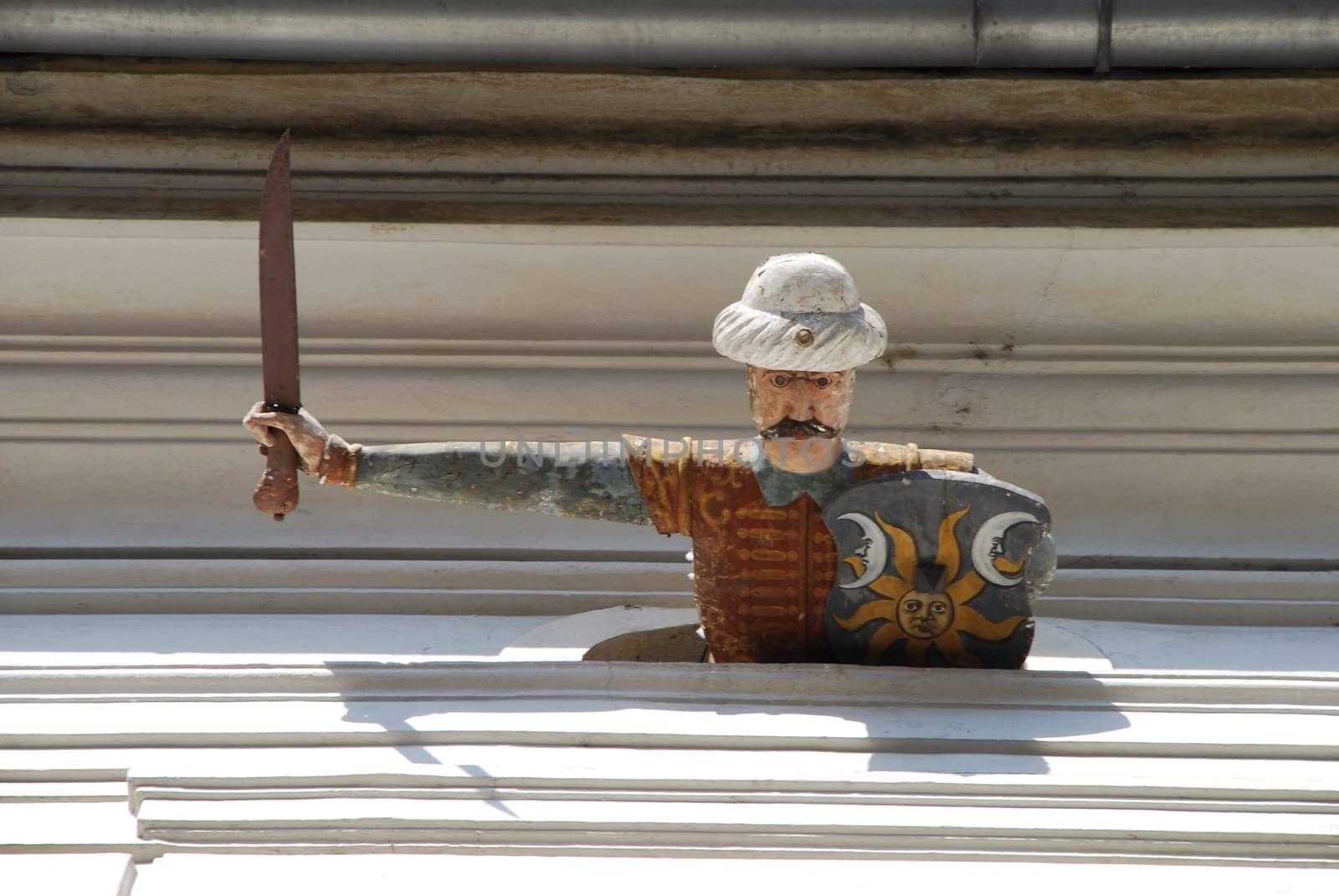 Graz Palais Saurau Goess Figure Turk Sword Dagger Goeß City Palace Warrior Turk Turks Turkish War QuintanaFigure Siege Shield Facade Styria Austria Turban Sporgasse