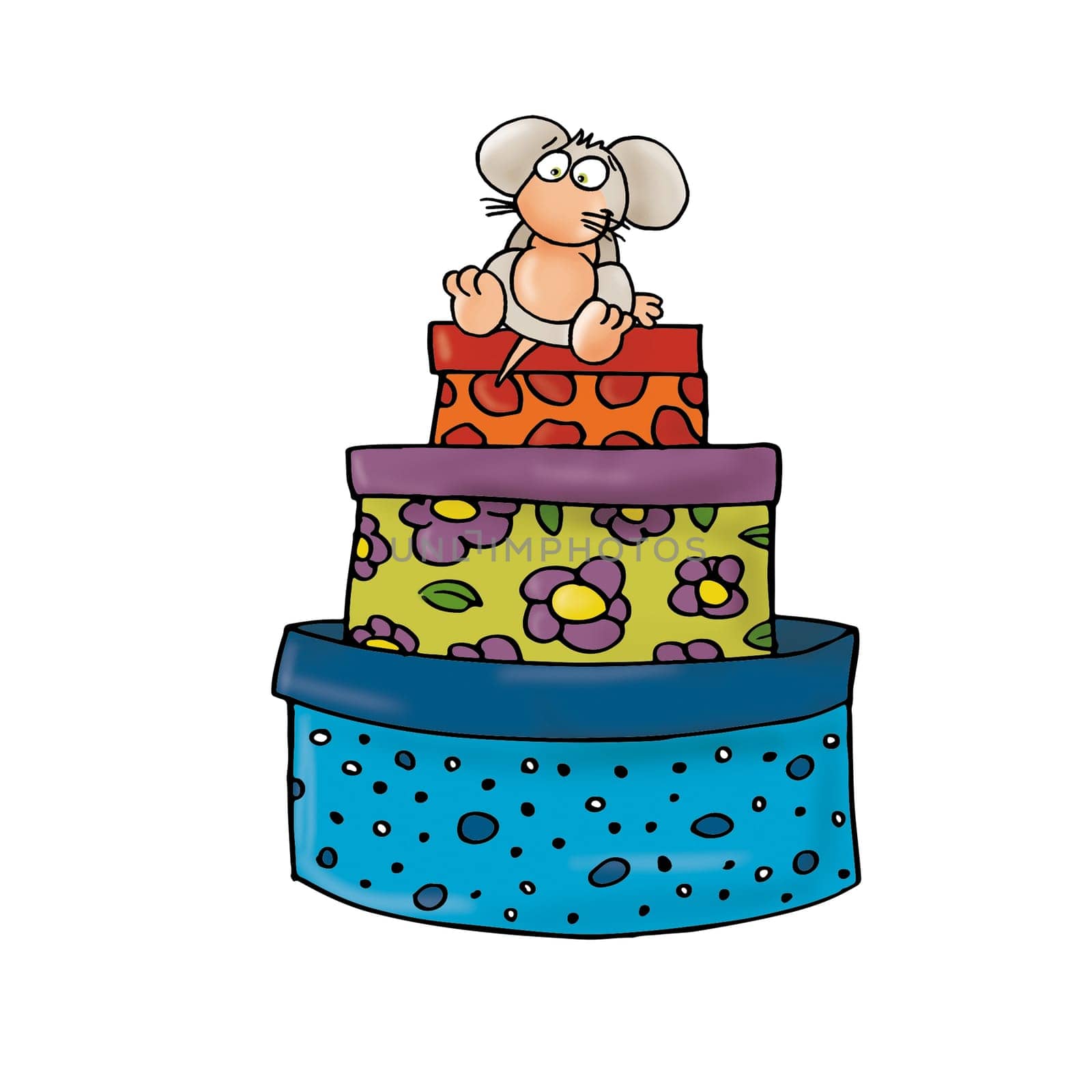 A mouse sitting on gift boxes