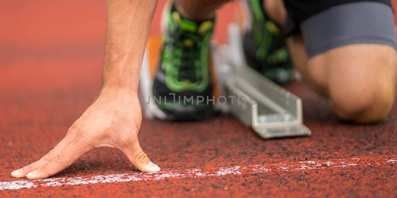 Detailed view of the sprint start in athletics