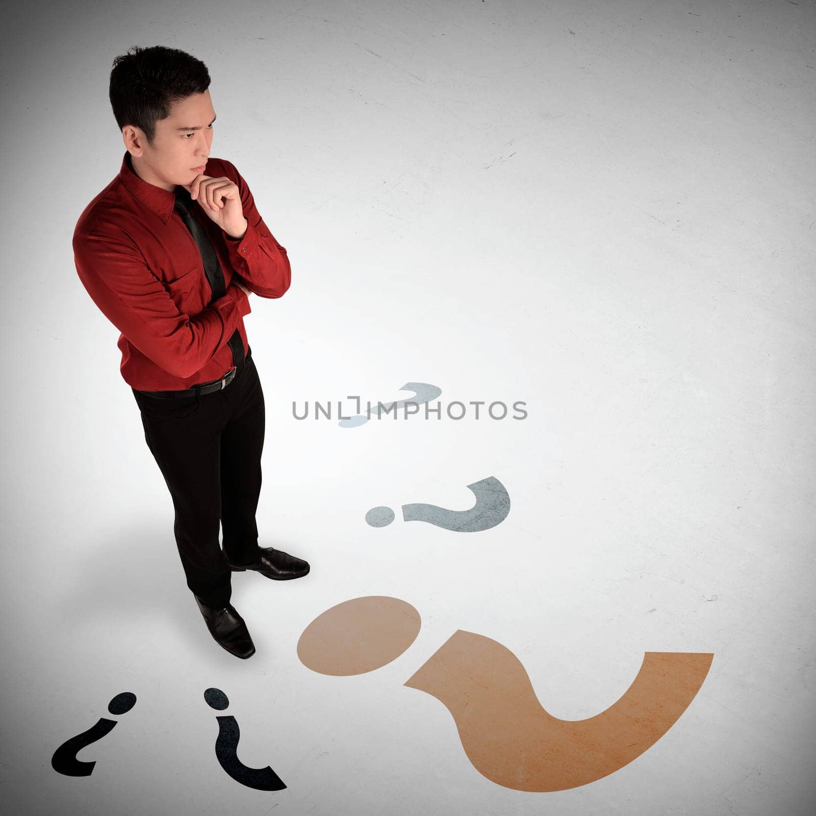 Business man think hard. Taking option conceptual