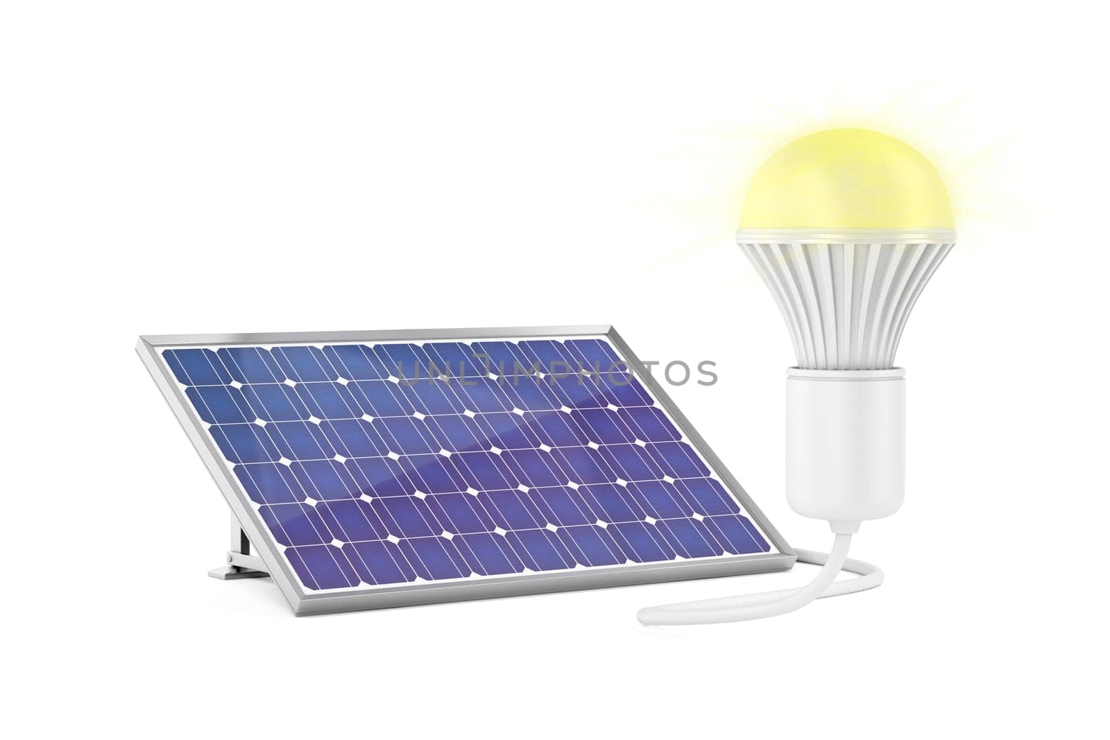 Generating electricity with solar panel for the light bulb to glow