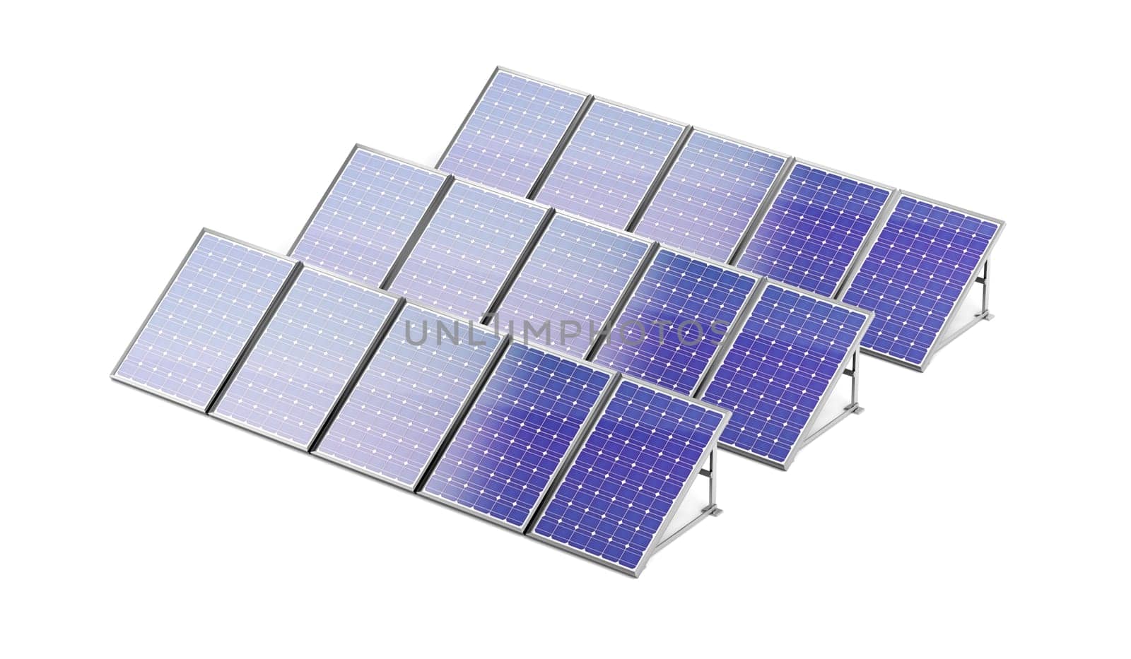 Group of solar panels on white background