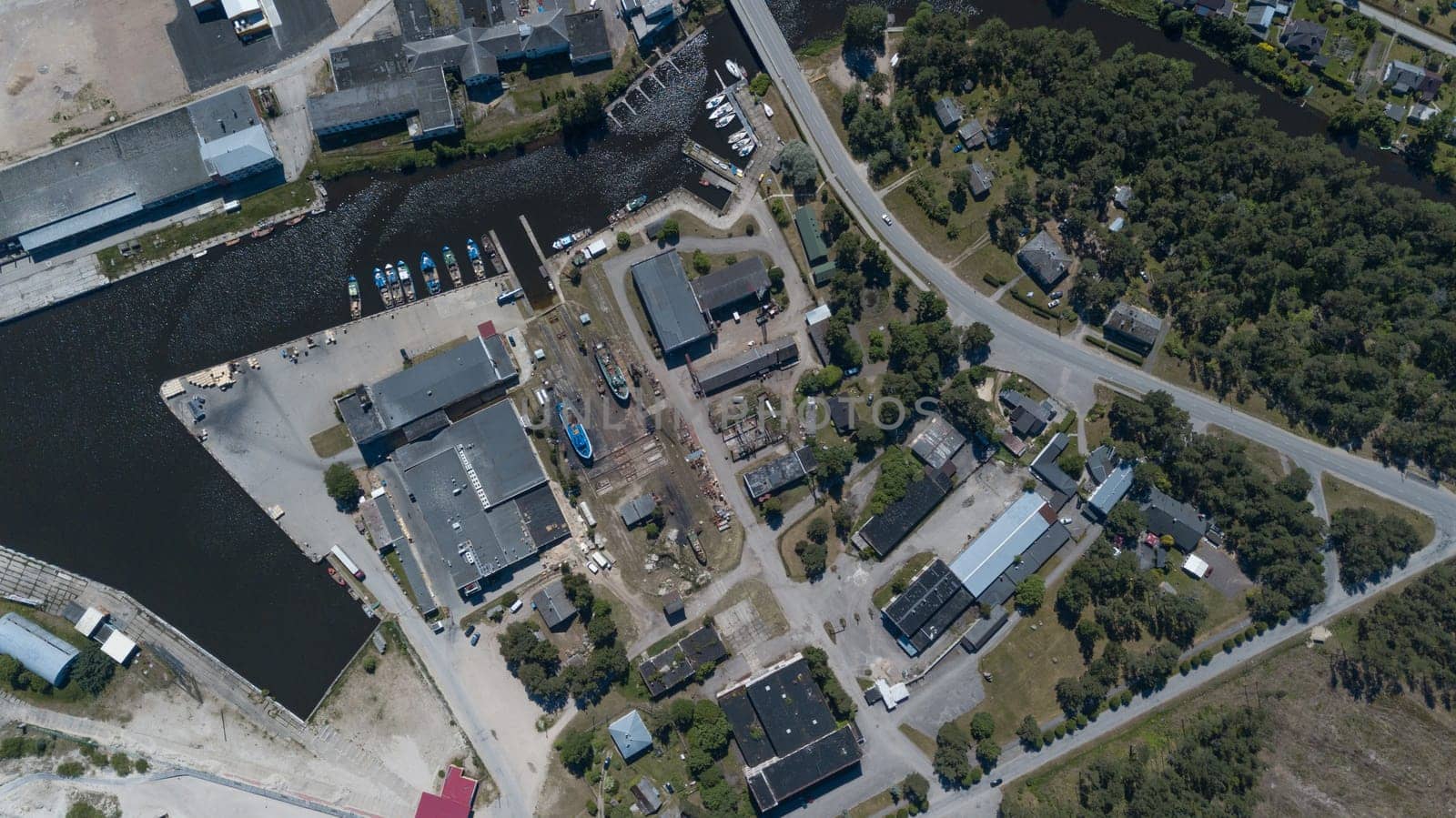 Harbor Roja Latvia Aerial view of countryside drone top view