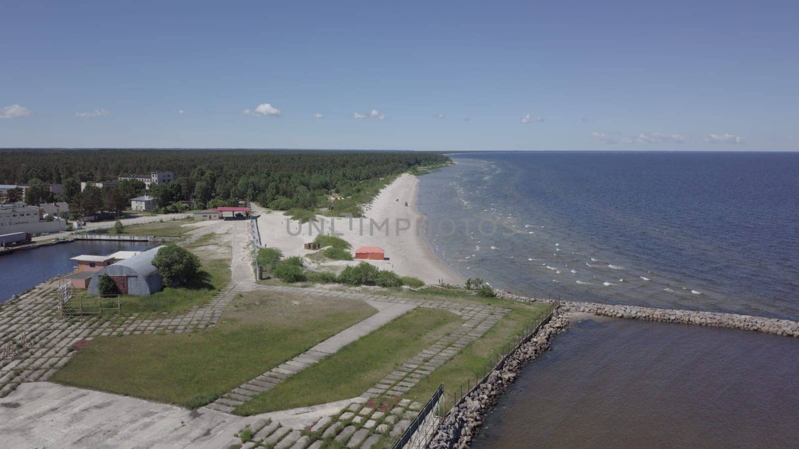 Harbor Roja Latvia Aerial view of countryside drone top view