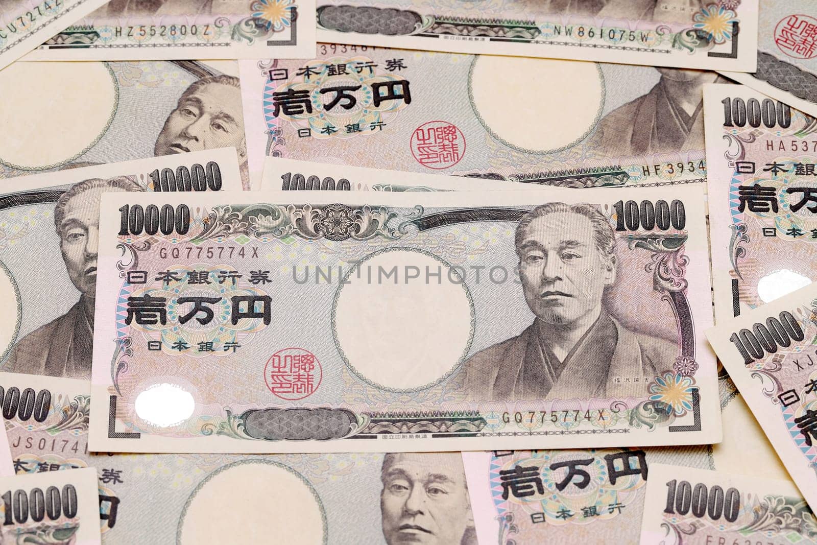 Background of japanese ten thousand yen, view of cash money yen