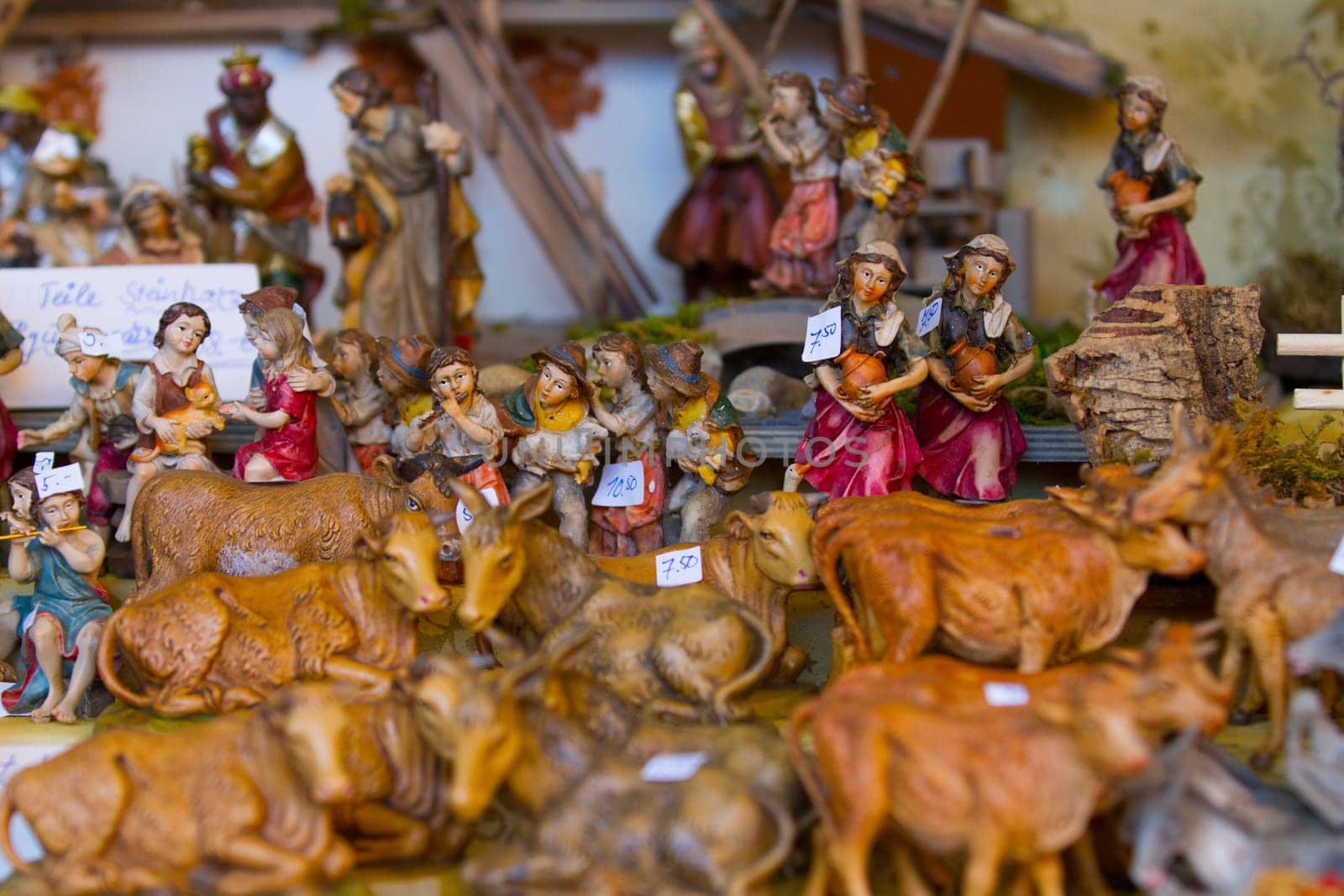 Decorative Christmas figures in detail at a Christmas market