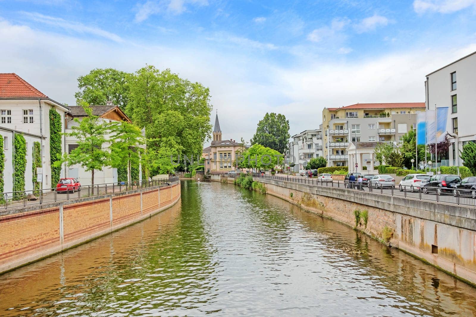 Inner city of Bad Kreuznach, river Nahe in front