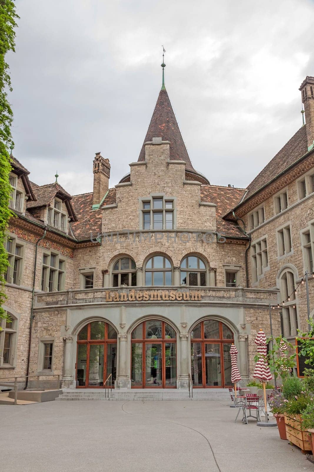 Zurich, Switzerland - June 10, 2017: State Museum Zurich, entrance labeled with Landesmuseum