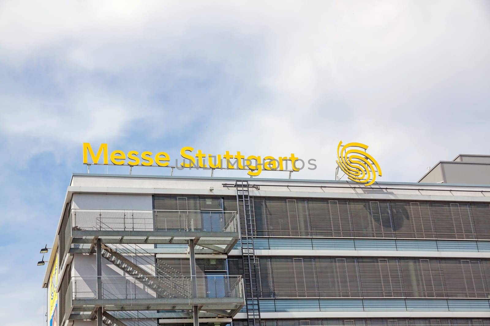 Stuttgart, Germany - May 06, 2017: Trade fair Stuttgart - corporate logo at building facade