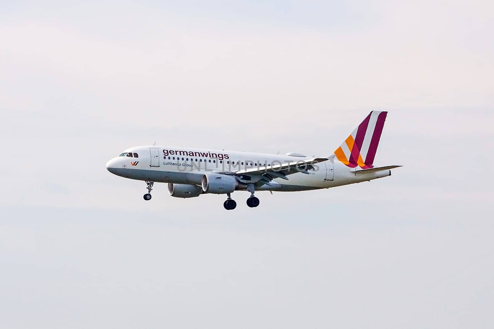 Stuttgart, Germany - May 06, 2017: Germanwings Airbus A319 airplane during landing