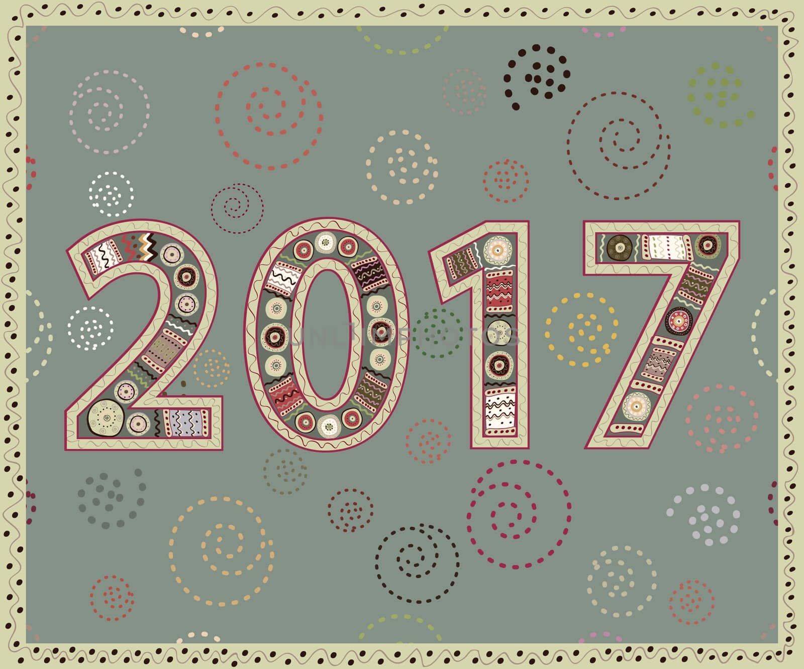 Happy New Year 2017 handmade. Christmas vector illustration.