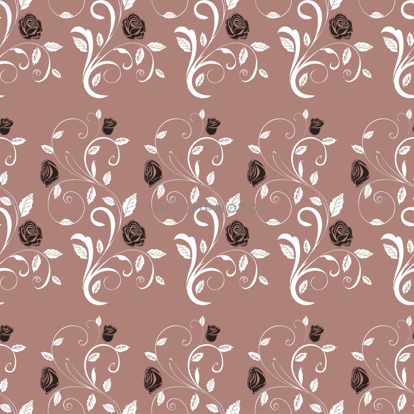 Retro seamless pattern branches roses. Vector illustration.