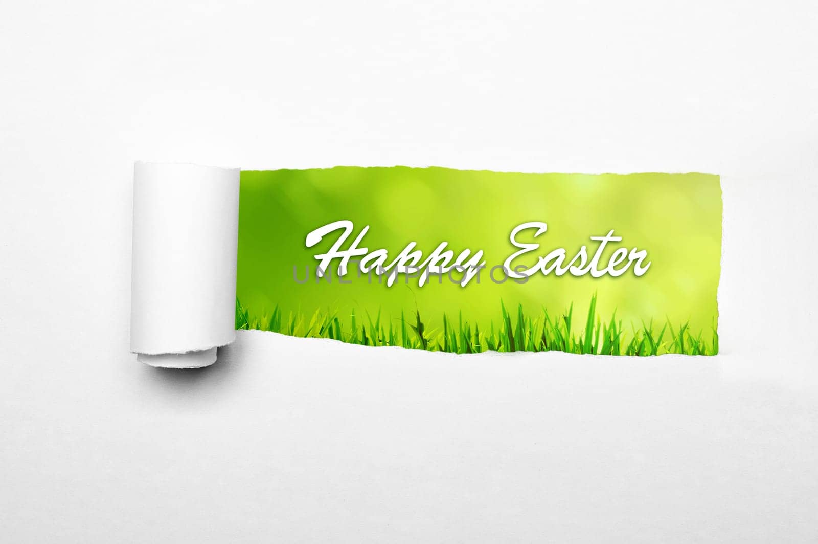 Paper tear with happy easter greeting inside it. Happy easter concept