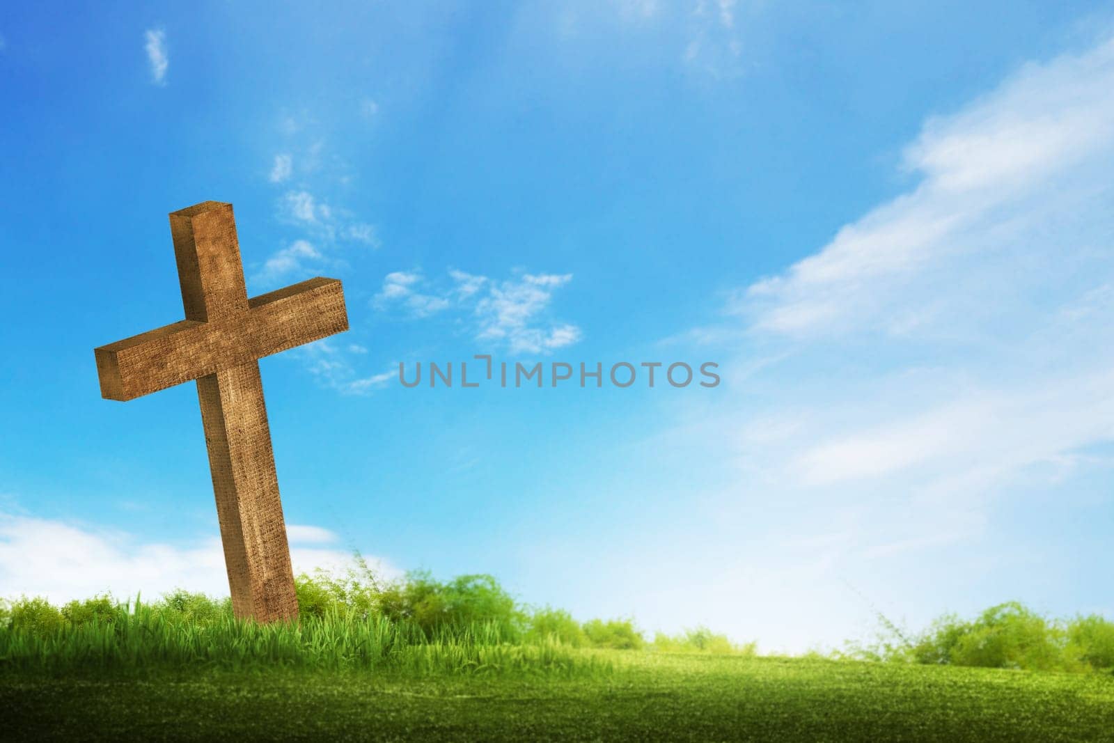 Wooden christian cross. Religious concept image