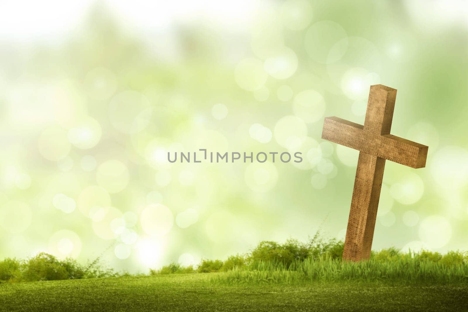 Wooden christian cross. Religious concept image