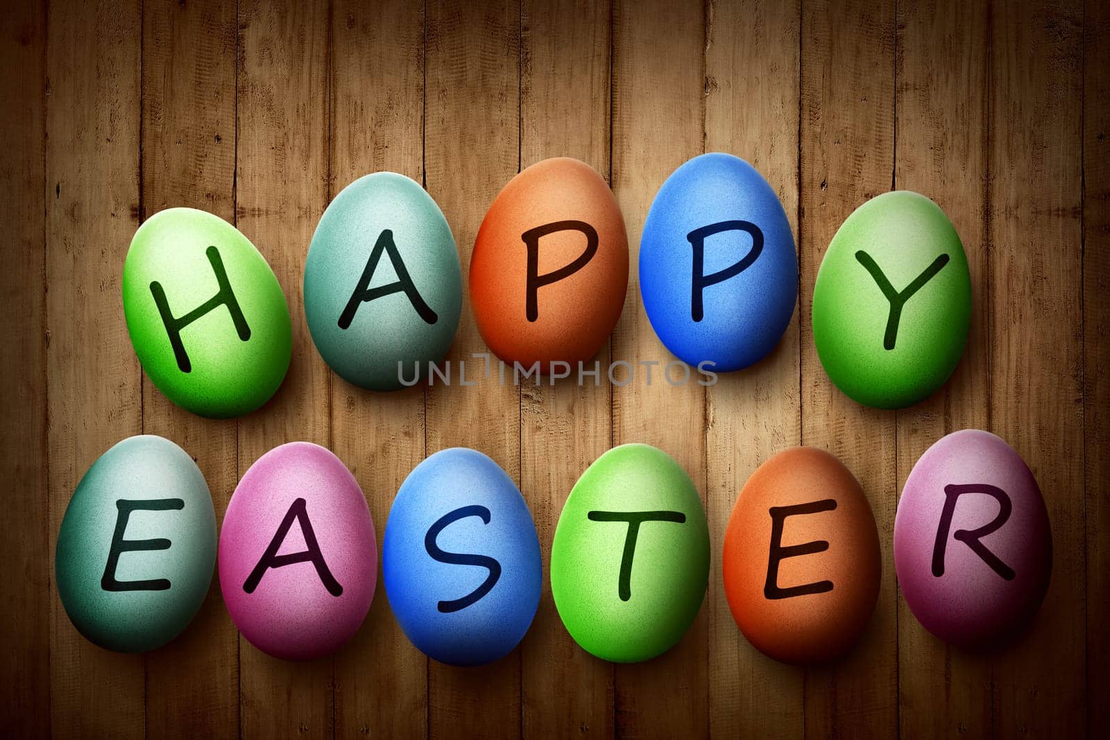 Colorful egg with happy easter typing. Happy easter concept