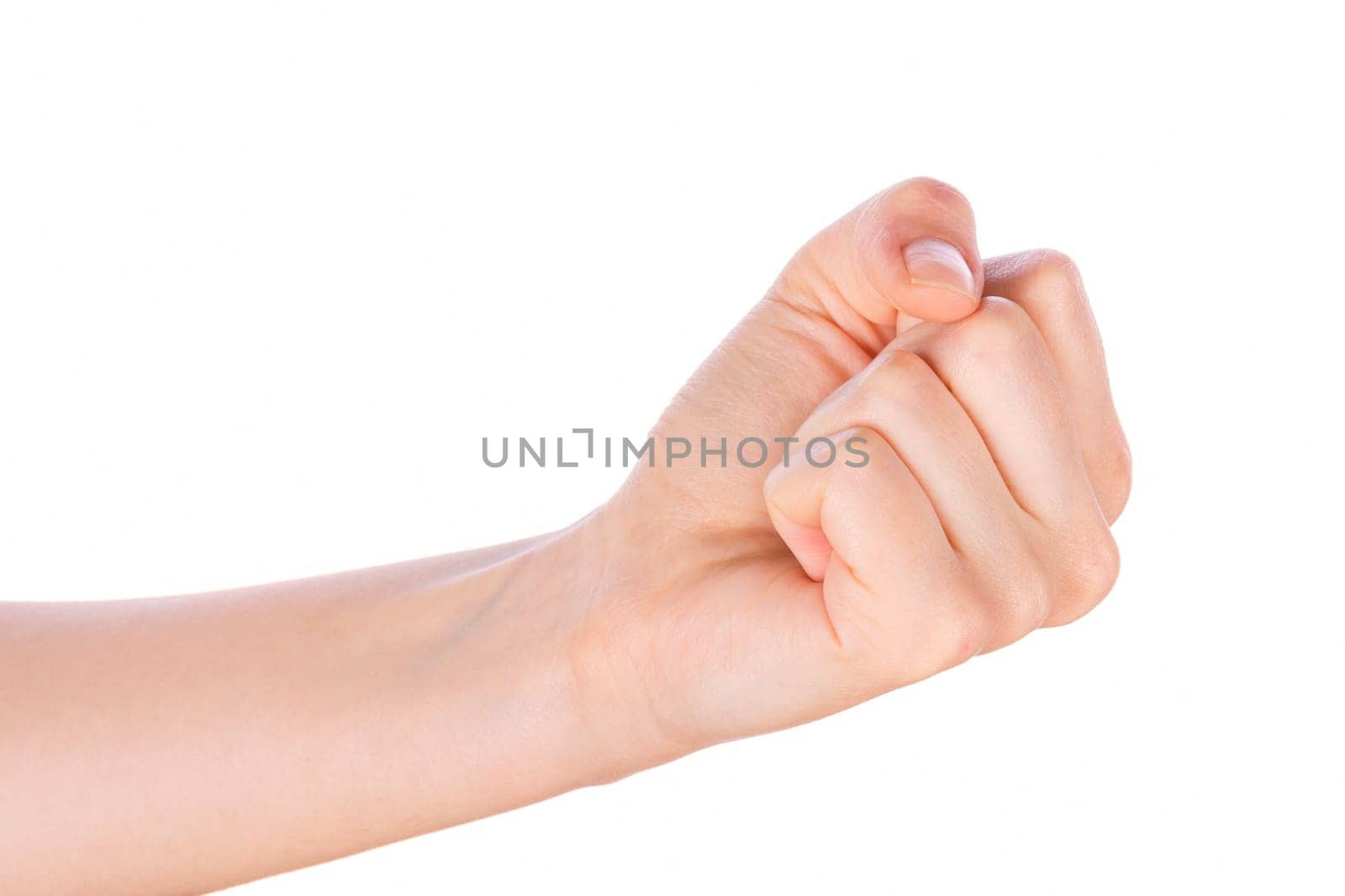 hand with clenched a fist on white background
