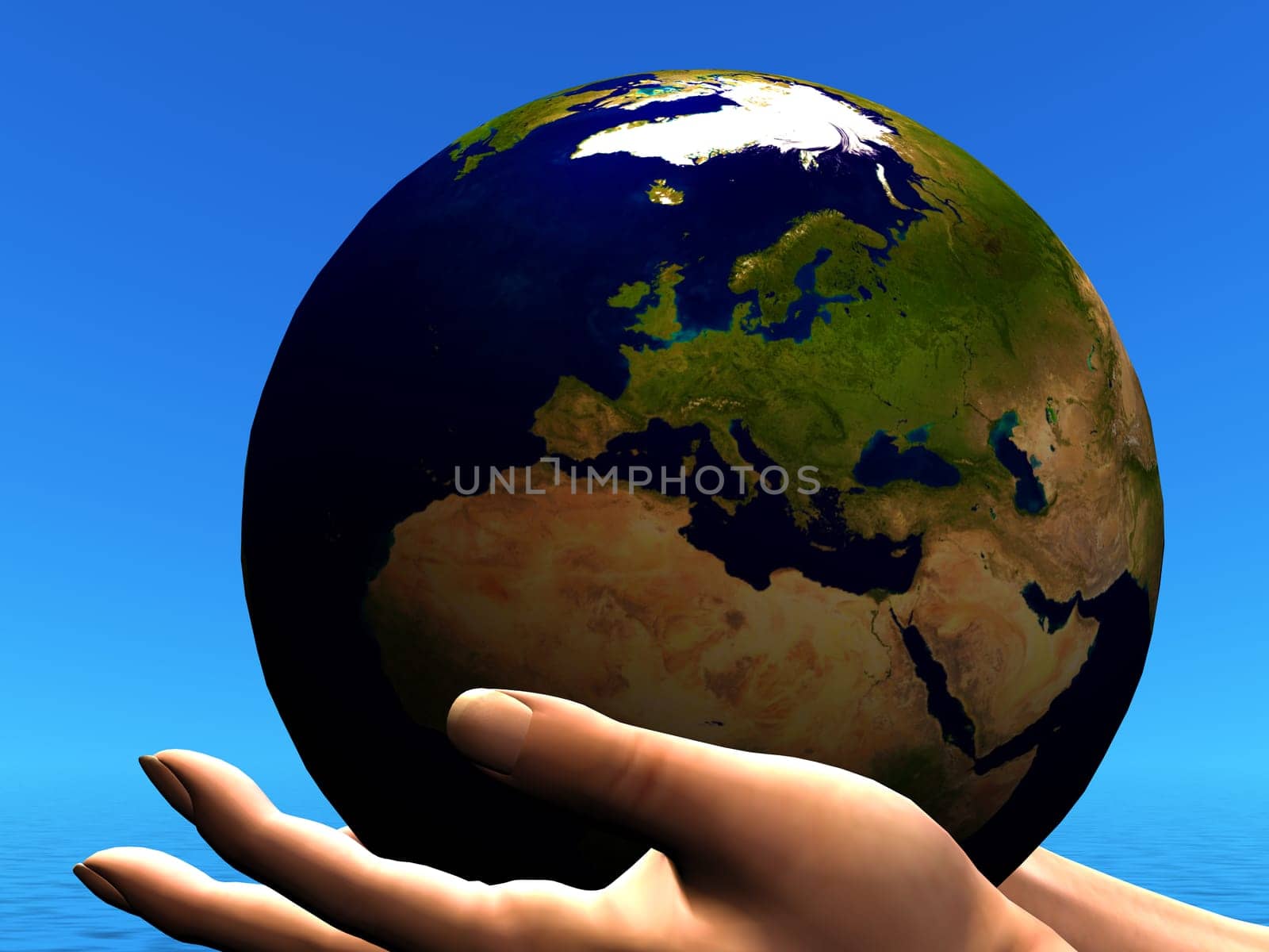 Human hands hold the world globe of Earth in a delicate embrace.