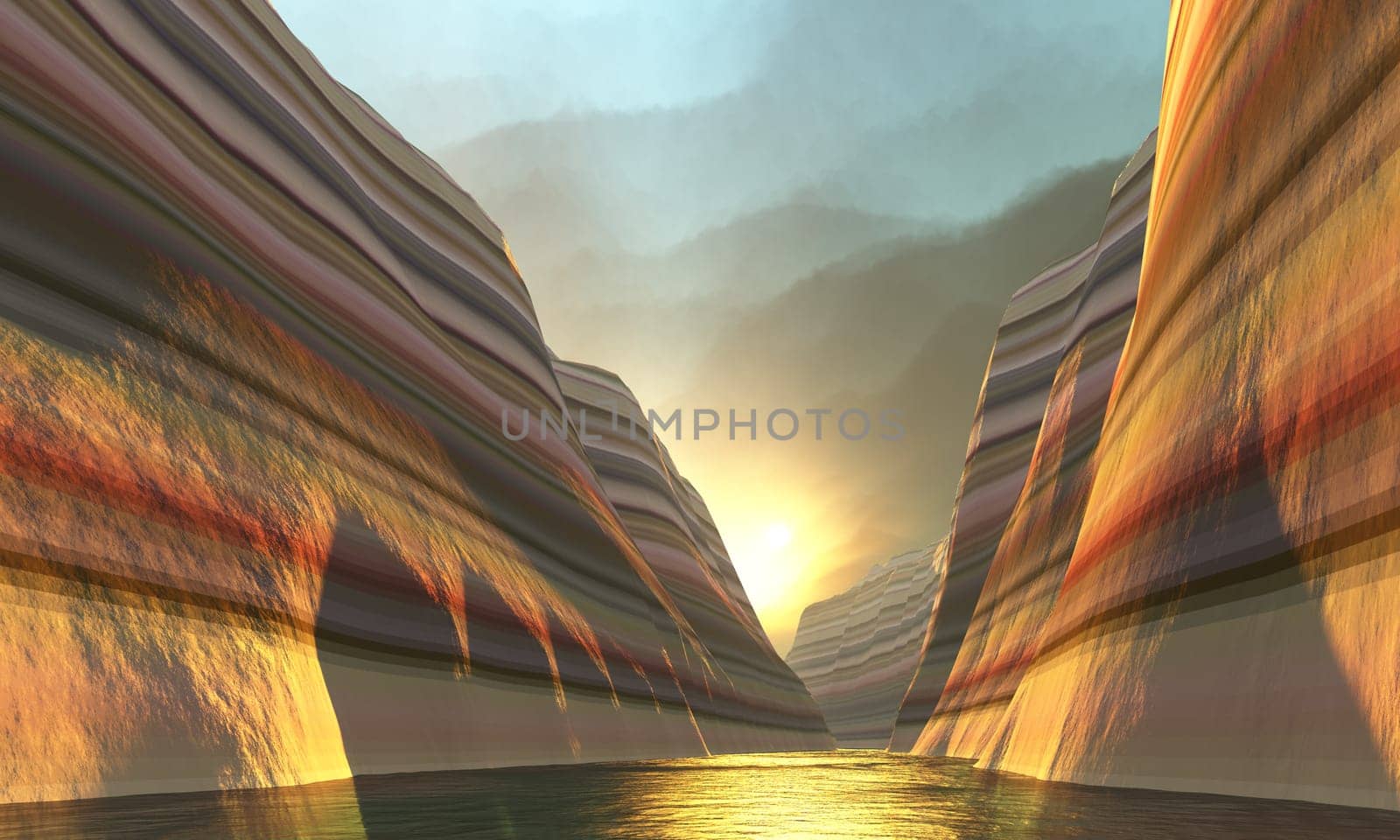 A river winds its way through a canyon corridor heading toward the ocean.