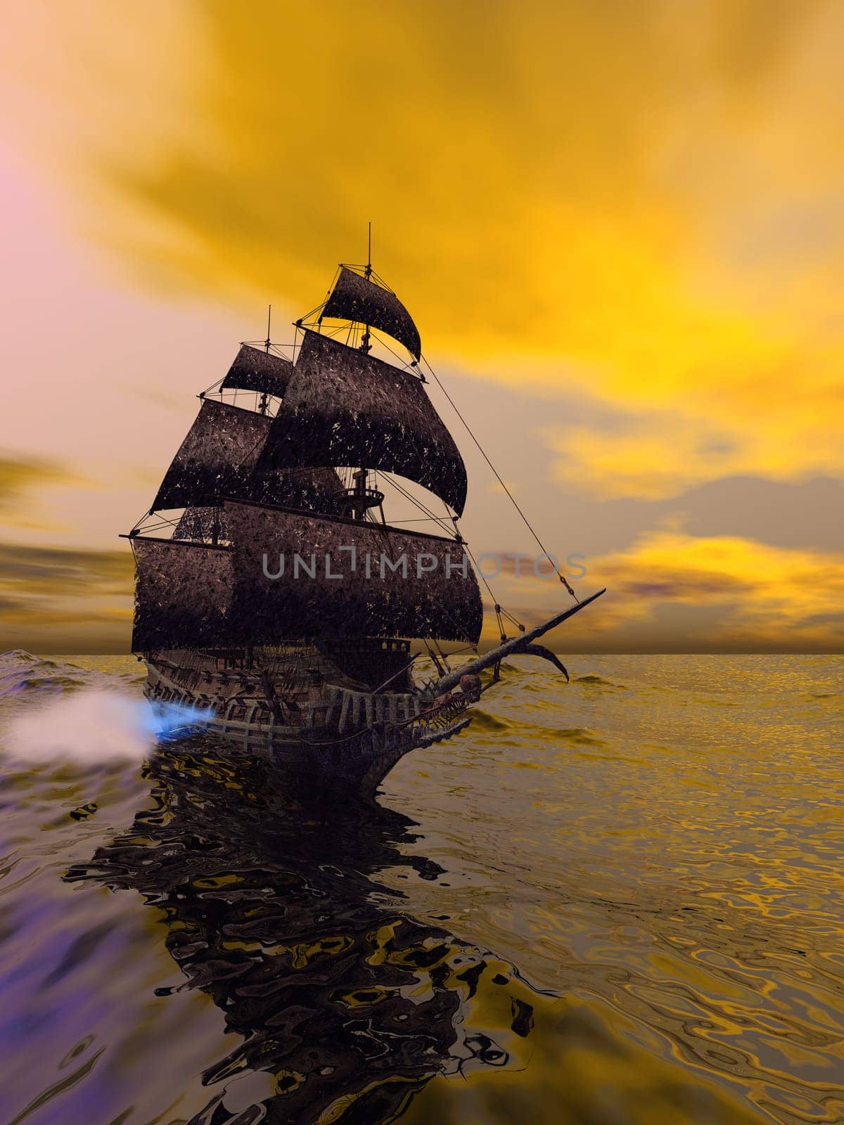 The Flying Dutchman is a legendary ghost ship can never make port, doomed to sail the oceans forever.