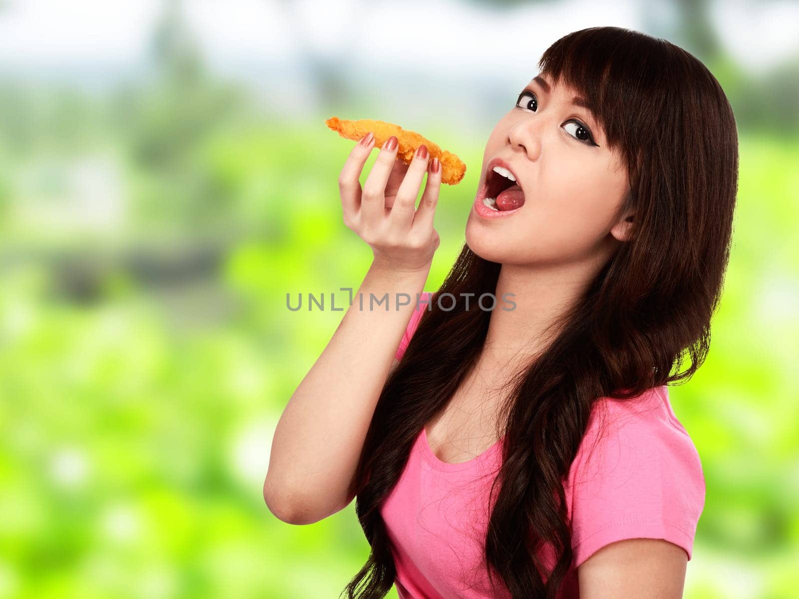 Asian pretty woman eating japanese food. Eat concept