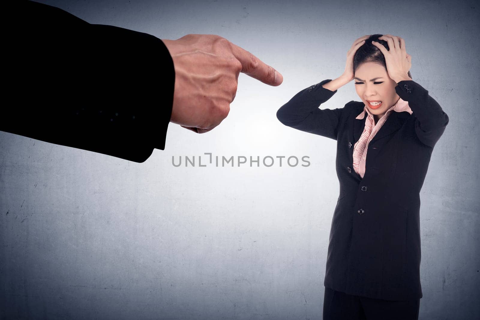 Concept of accused businessman with fingers pointing