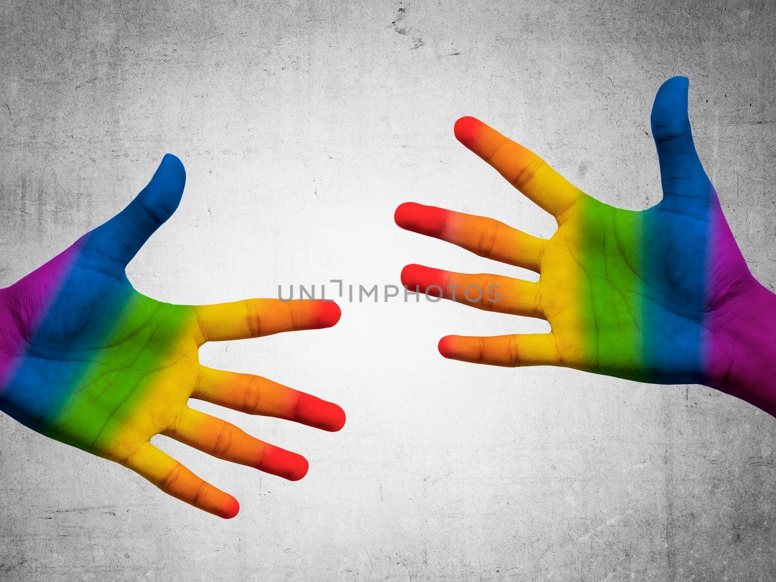 Two hand with gay flag color. Gay pride conceptual