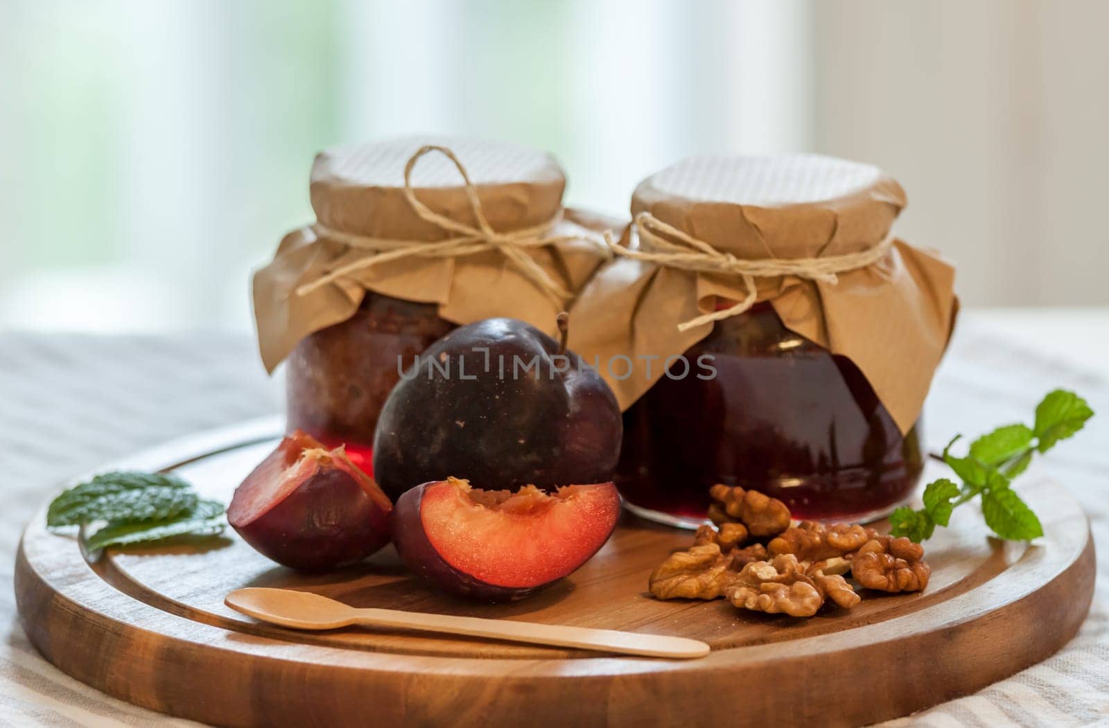 village style plum jam light blurred background