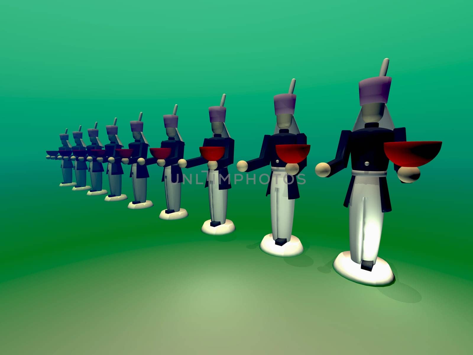 A fantasy image of Toy Soldiers all standing in a row for Christmas.