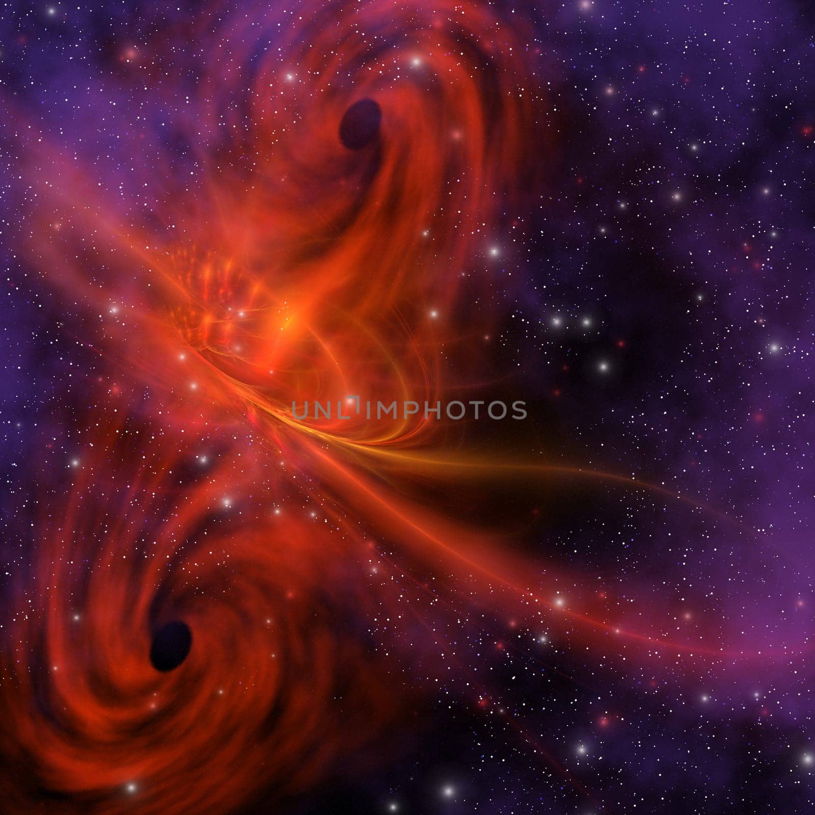 A fierce tornado in space between galaxies churns with pulsing plasma fields.