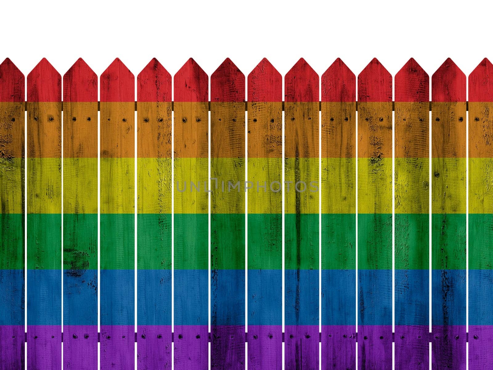 Gay flag rainbow on wooden fence texture. LGBT Concept
