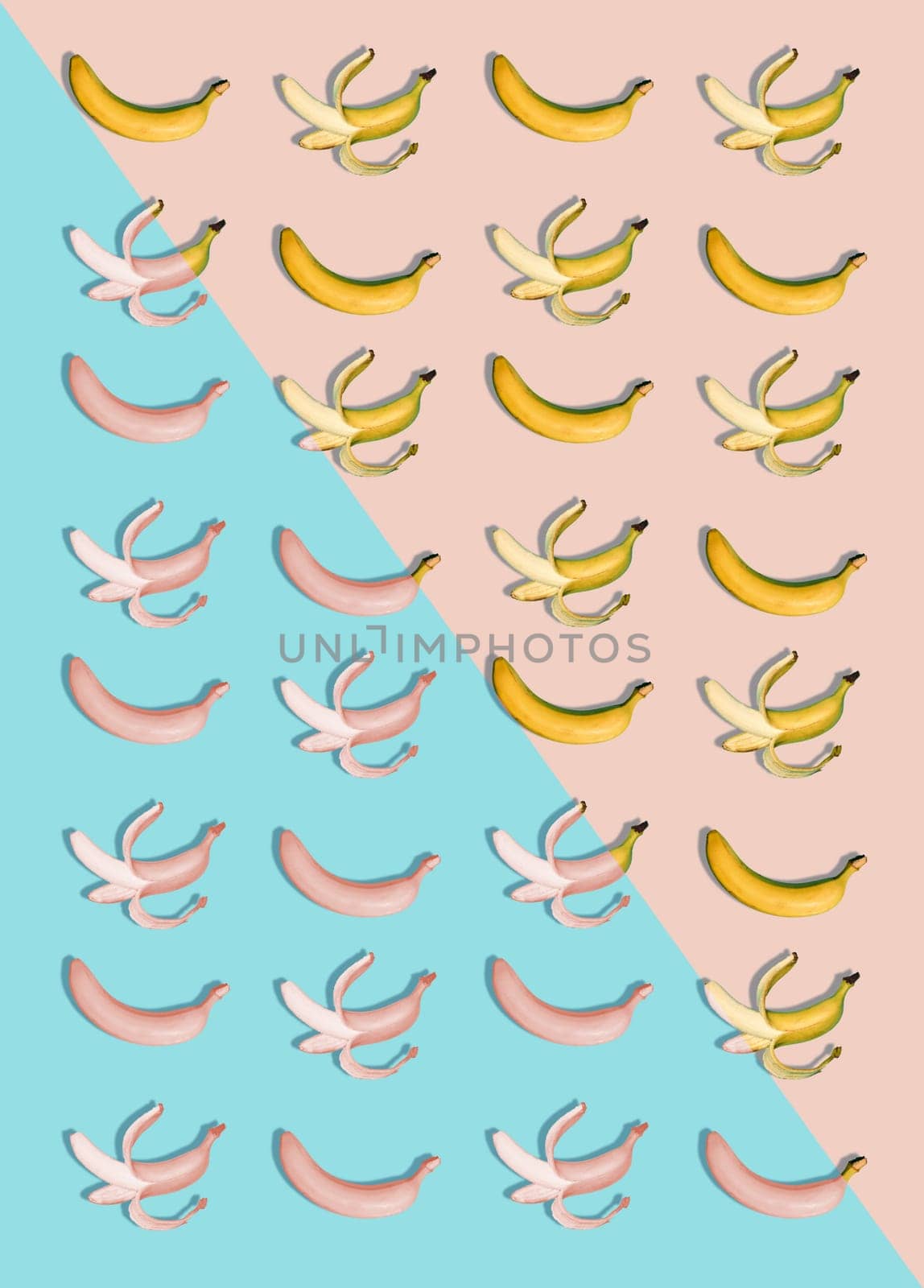 The group of fresh bananas against the colorful background