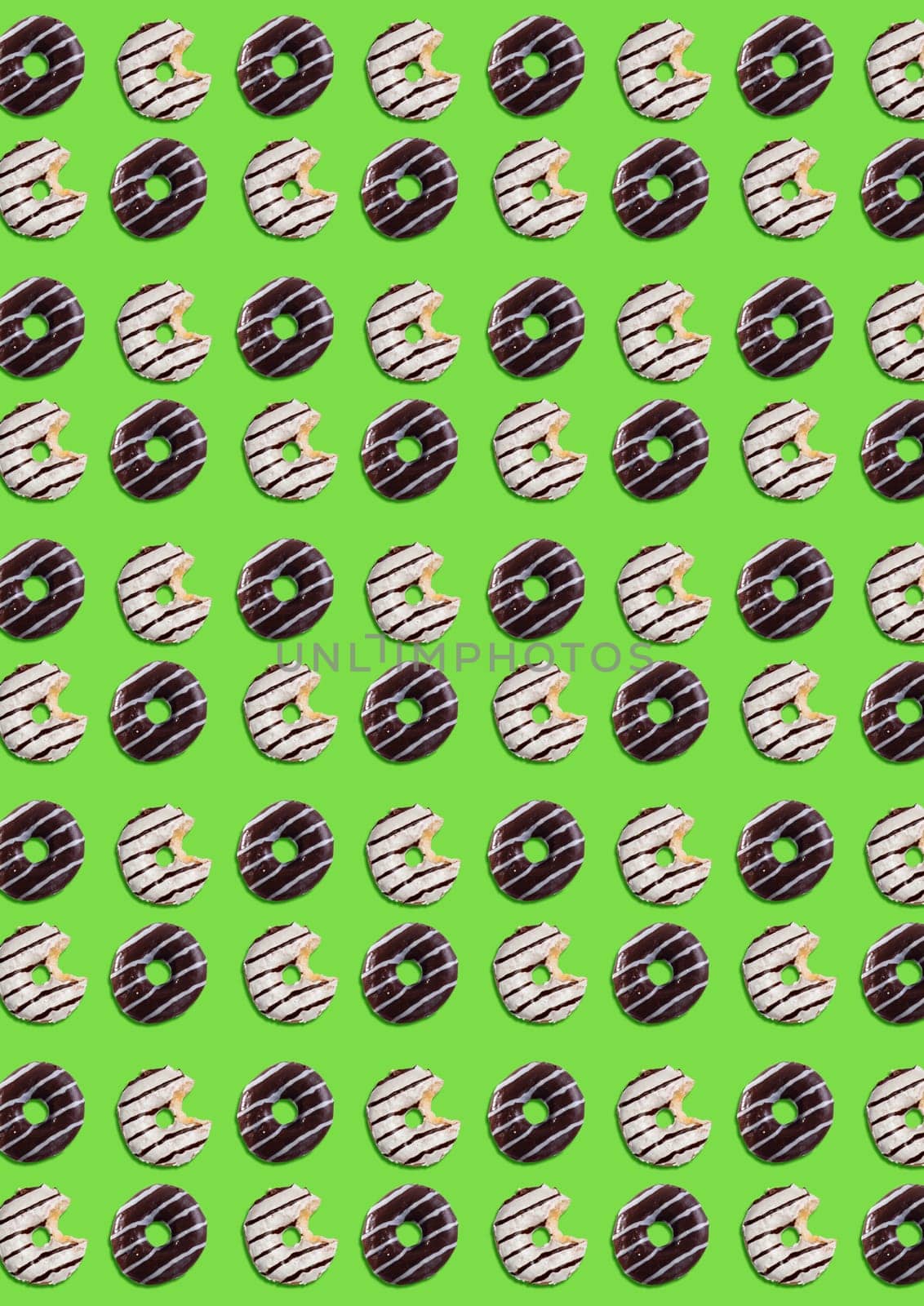 The bitten chocolate cookie sprinkled. Abstract pattern