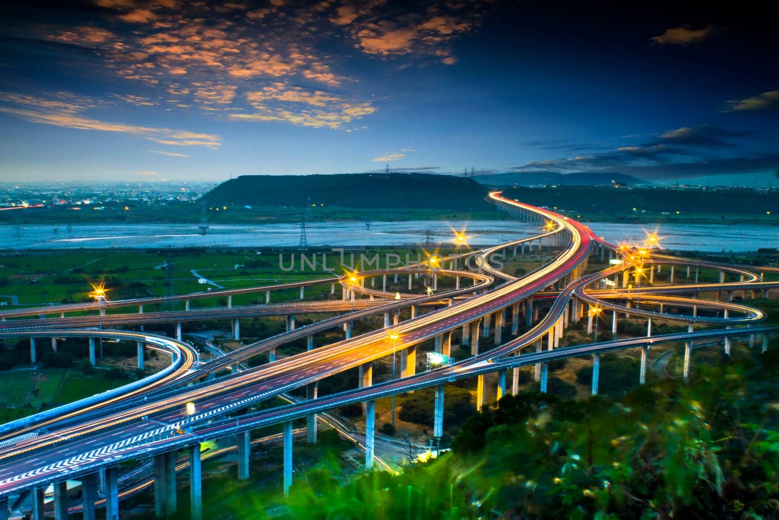 The beautiful sunset city road with very nice background color