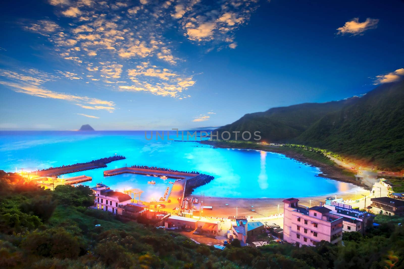 The beautiful fishing port sunset on the north of Taiwan with nice sky