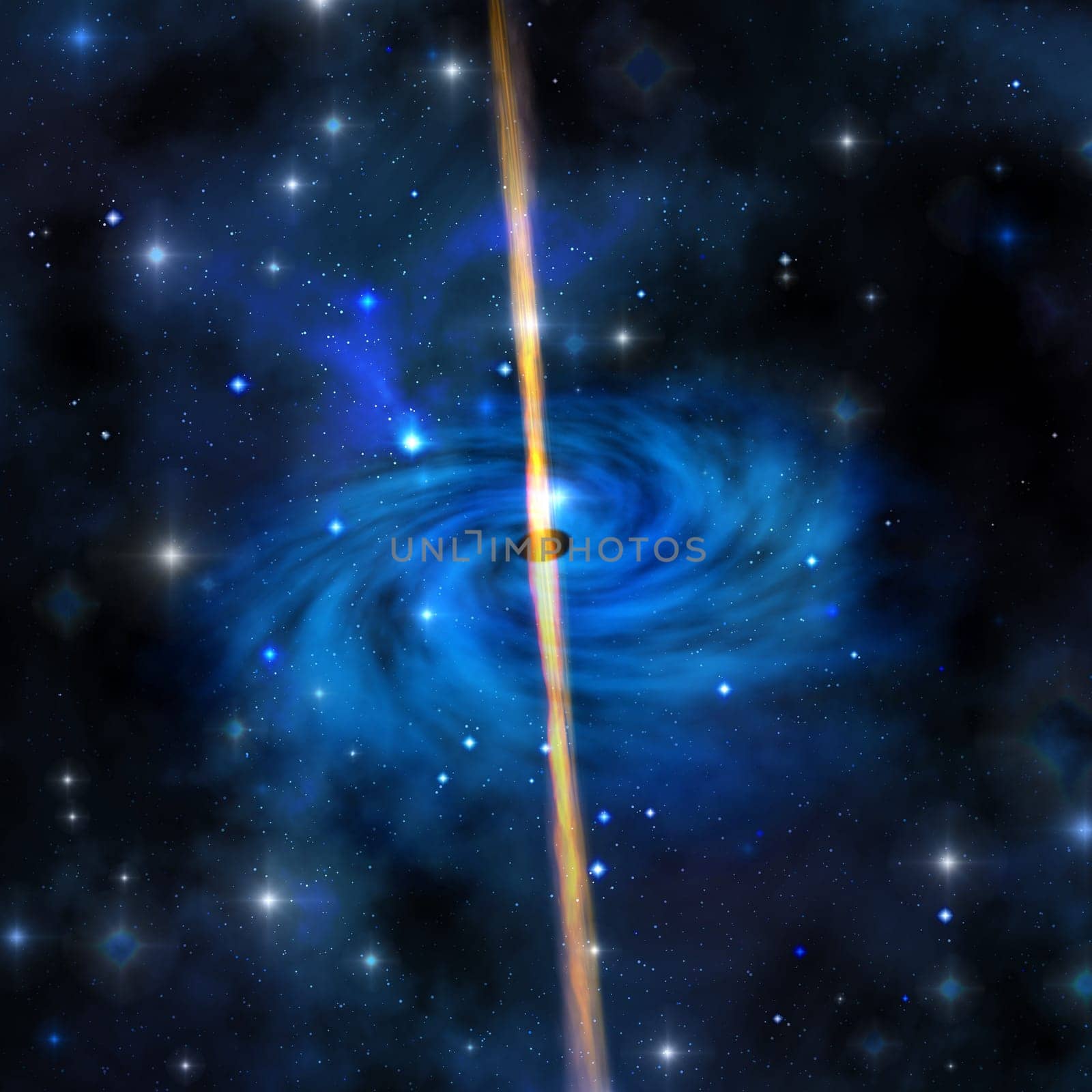 Rays radiate from the black hole in the middle of this galaxy.
