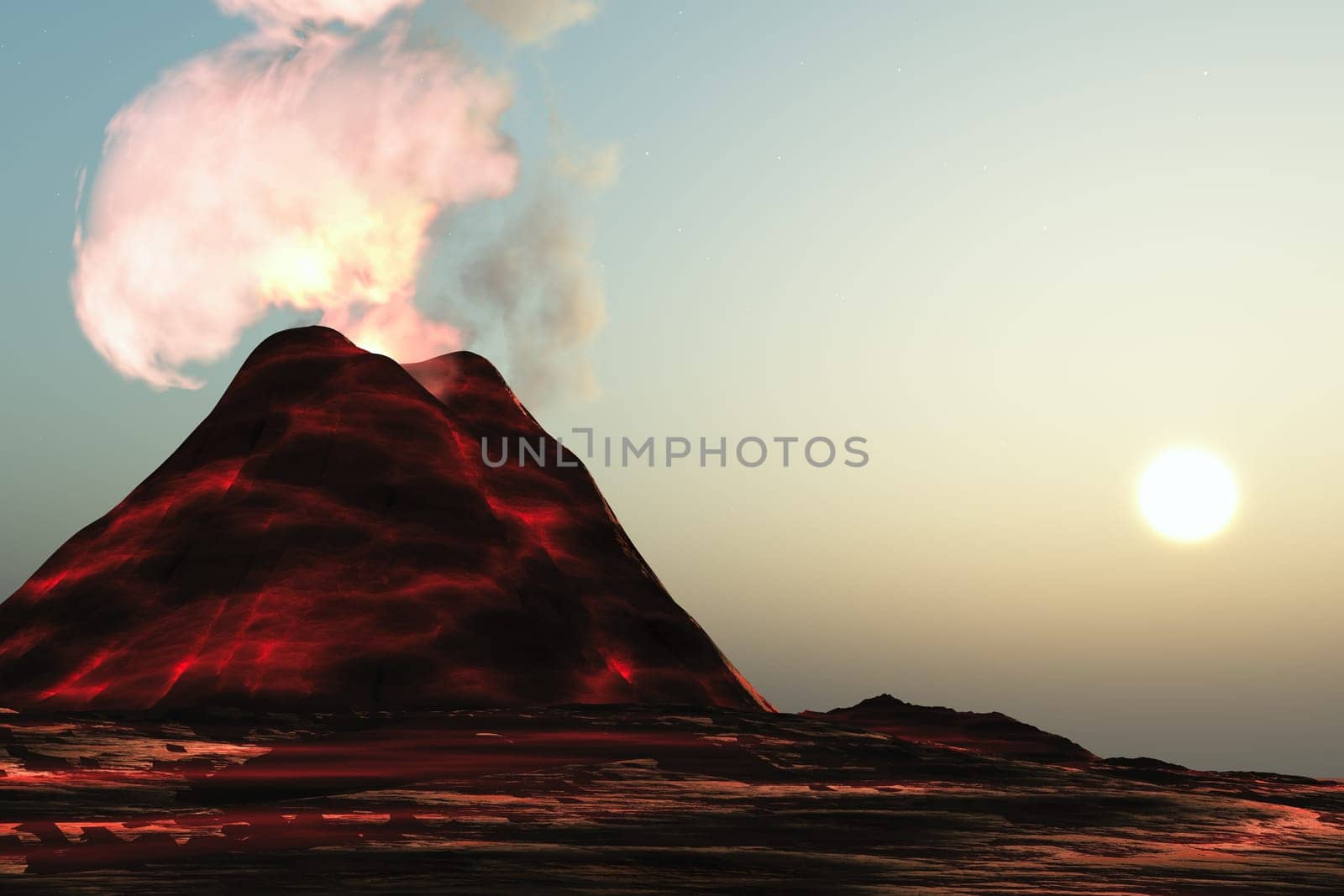 A dome rises as lava builds up from an erupting volcano.