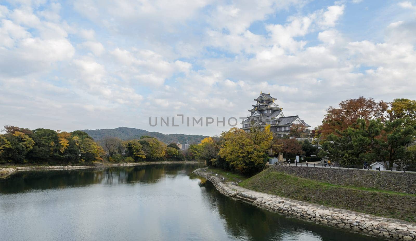 Autumn scenery of Okayama castle or Crow castle in Okayama, Japan