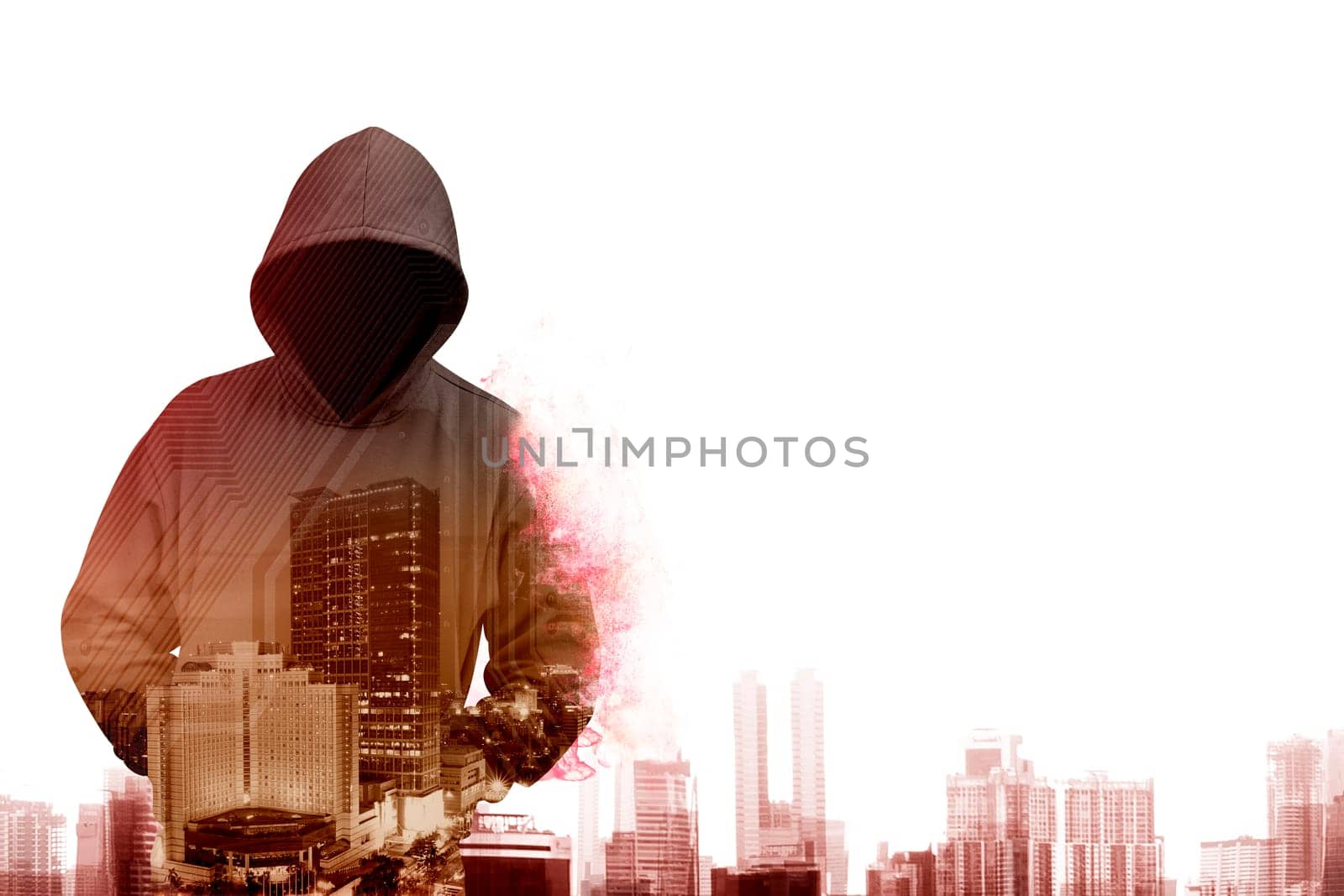 Man in hoodie shirt is hacker. Computer security concept