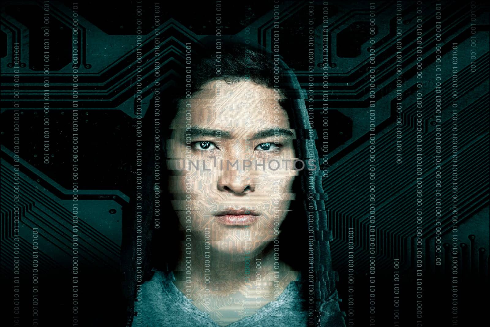 Hacker wearing hoodie shirt. Security concept image