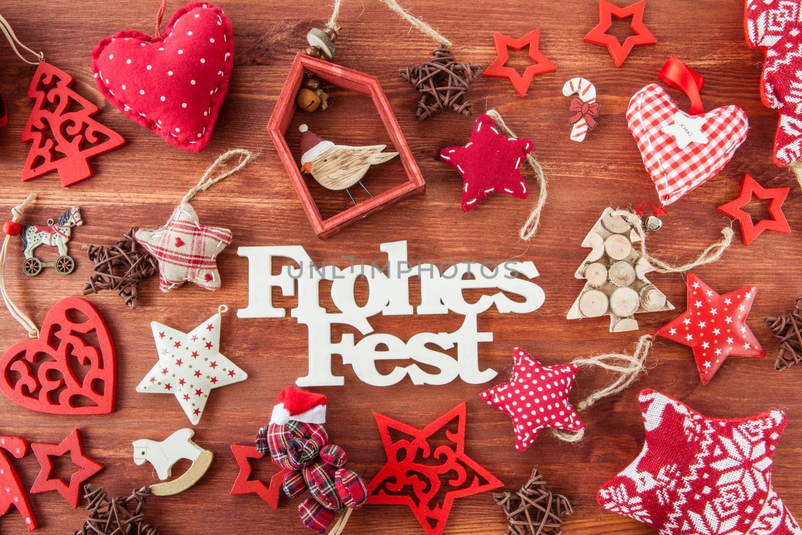 Rustic wooden background with colorful decoration for Christmas