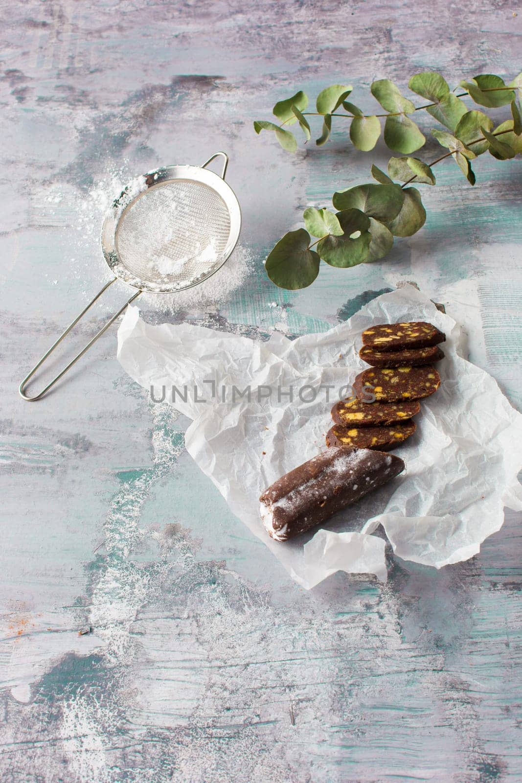 The cookies Sweet sausage on wooden table background