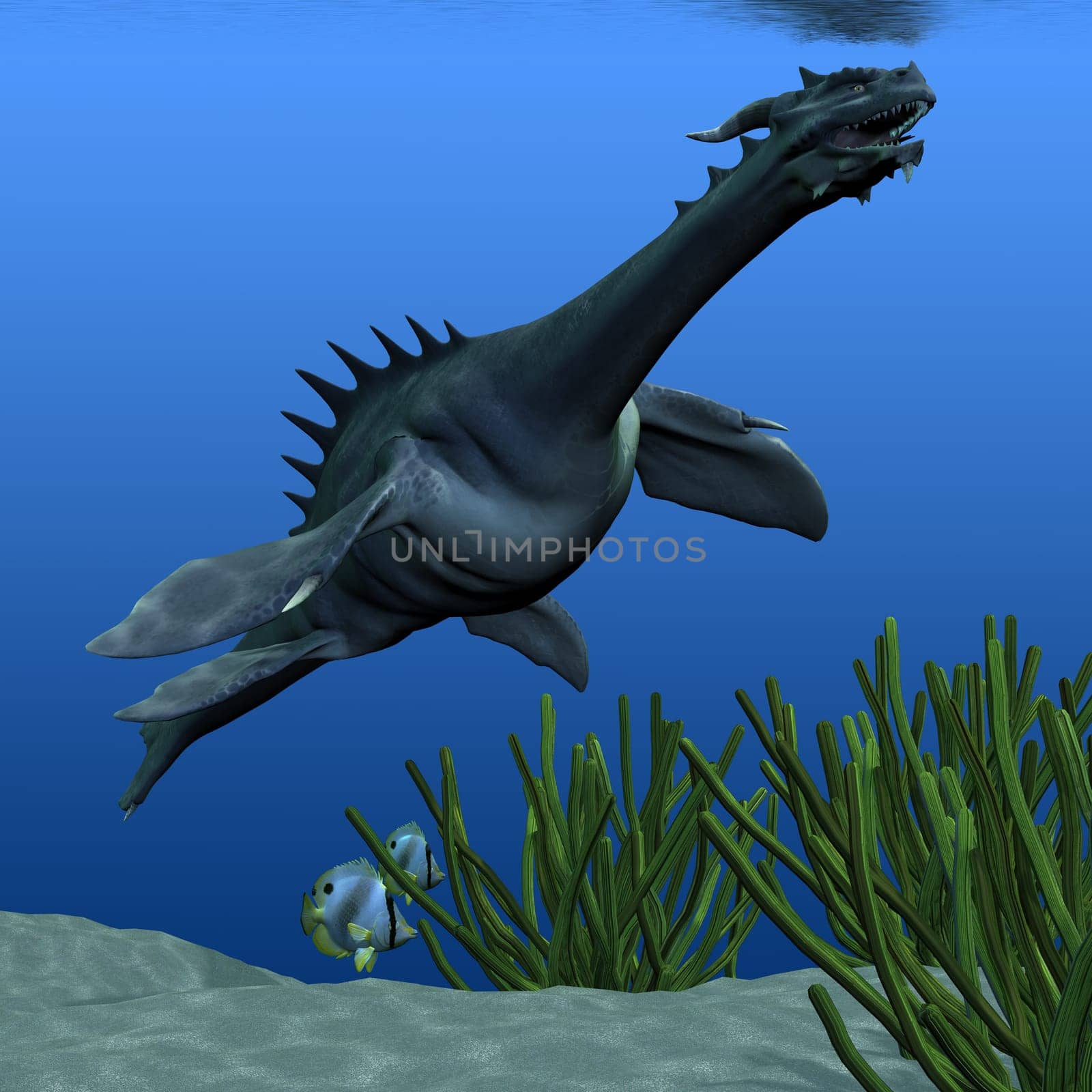 A Sea Dragon of myth and legend swims up to ocean surface for a breath of air.