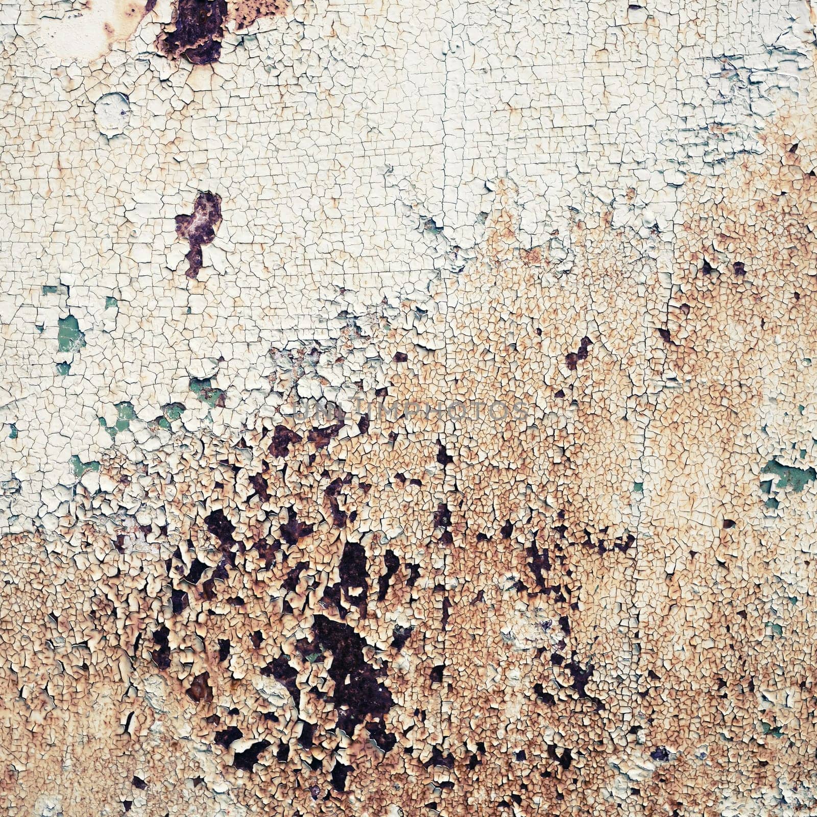 Old peeling paint texture with cracks and rust spots. Grunge background.
