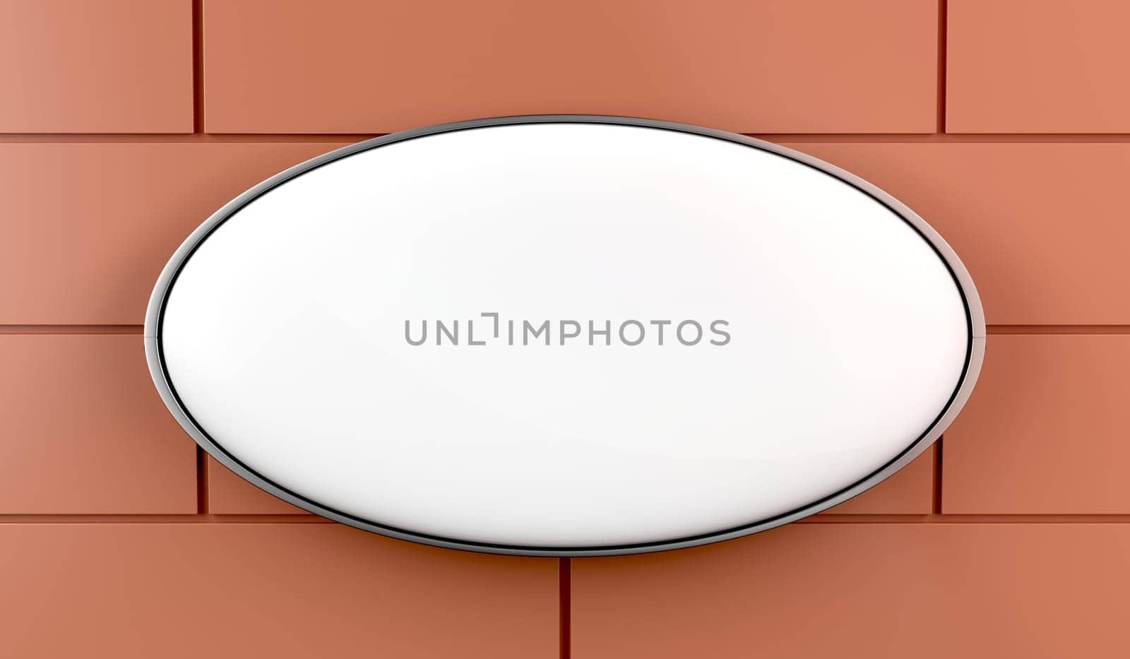 White oval signboard on the wall, front view
