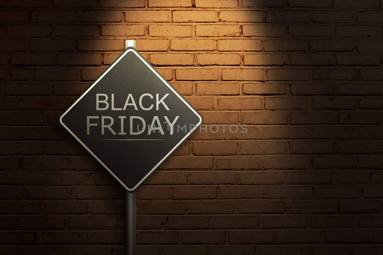 Black Friday on the black road sign with light streetlight