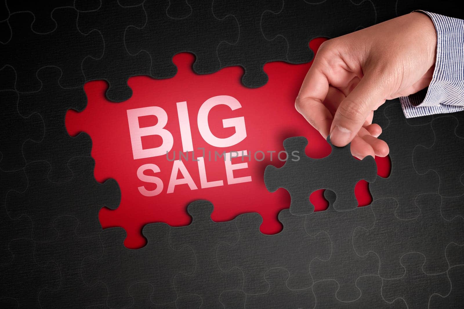 Puzzle with Big sale text on background. Black friday concept.